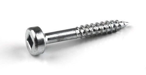 Close-up of a Zinc Pocket Hole Screws 1 Inch Fine Thread Pan Head For Woodworking And Cabinetry Indoor Use 500 Count Pack Pro Grade Strength.