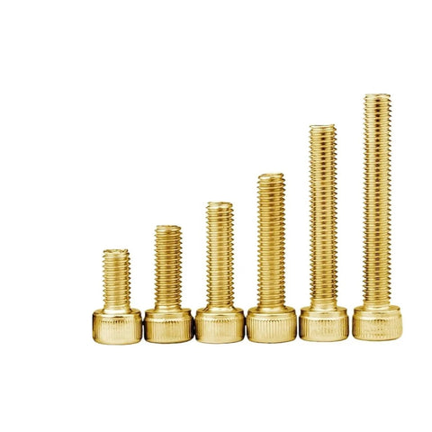 Top Shelf Gold Plated Titanium Hex Socket Head Cap Screws M2 Through M6 129 Grade Strength Allen Bolts in various sizes.