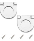 Straight Up Sleek Flush Ring Pull, Two Pack Low Profile Drawer Handles, Solid Zinc Alloy Cabinet Hardware, Brushed Silver
