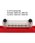 Six Terminal Bus Bar Power Distribution Block High Current 150A DC 48V Marine Grade Plated Brass With Cover