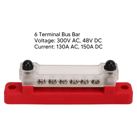 Six Terminal Bus Bar Power Distribution Block High Current 150A DC 48V Marine Grade Plated Brass With Cover
