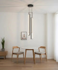 Sleek Modern LED Chandelier With Three Lights Black Kitchen Island Pendant For Living Room Dining Room Foyer Remote Dimmable High Ceiling Fixture 33 Inch Tall 6 Inch Wide