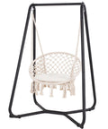 Patio Swing Chair With Stand And Cushion Heavy Duty Hanging Chair For Backyard Or Bedroom 330 Lbs Capacity Beige Comfy Outdoor Seat For Reading And Relaxing Patent Pending
