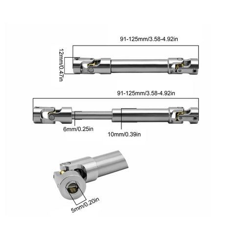 Diagram of Beefy Stainless Steel RC Drive Shaft M4 2 Pack for 1/10 Scale Crawlers with Six Tooth Spline, Brass Ball End, 91mm