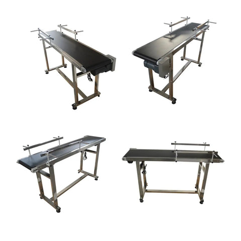 Heavy Duty 110V PVC Belt Conveyor With Double Guardrail 59 Inch Long And 11.8 Inch Wide Flat Conveyor Belt System in stainless steel frame