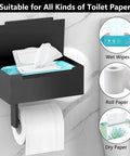Matte Black Stainless Steel Toilet Paper Holder With Shelf And Wipes Dispenser for Bathroom Wall Mount with wipes and paper roll shown