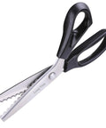 Scalloped Pinking Shears For Fabric And Dressmaking, Pro Grade Ultra Sharp Stainless Steel Zigzag Scissors, Handheld Anti Fray Edging For Quilting And Craft Projects, 7mm Scalloped Blade For Clean Professional Finishes, black handle close-up
