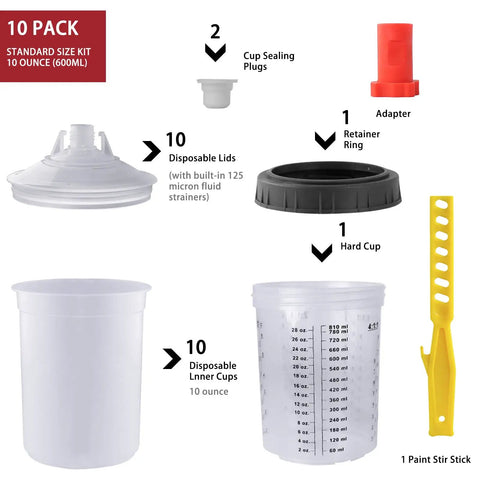 Save Yourself Some Grief With These Disposable Hvlp Paint Sprayer Mixing Cups Kit including 10 ounce hard cup, lids and stir stick.