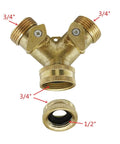 Premium Heavy Duty Brass Y Ball Valve Splitter Adapter 1/2 Female To 3/4 Male Thread Connector for faucet and garden use.