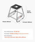 Beefy Dirt Bike Stand With 1100 LB Load Capacity And 16 Inch Universal Fit Lift Heavy Duty Non Slip Off Road Steel Maintenance Stand For Motorcycle And Powersports, dimensions labeled