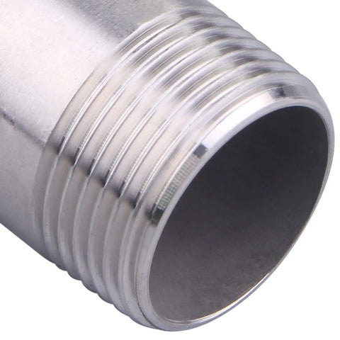 Heavy Duty 1 In NPT Nipple Pipe Fitting 304 Stainless Steel Male Threaded Long Coupling 1 In By 1 In Pack Of 2 For Pro Plumbers Corrosion Resistant And Long Lasting close-up of threaded end