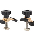 Ultra-Cool Compact T-Track Hold Down Clamps For 3018 Series CNC Router, metallic gold and black clamps.