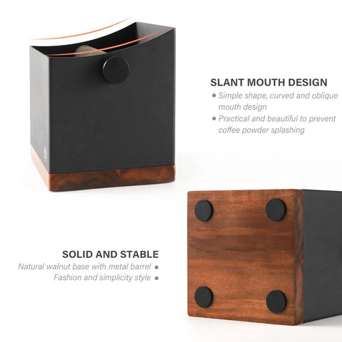 2.5L Large Espresso Knock Box With Shock Absorbent Silicone Knock Bar Metal And Walnut Wood Coffee Grounds Container