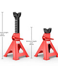 Heavy Duty Red Jack Stands Set 3 Ton Capacity 6000 Lbs Self Locking Ratchet Steel Pyramid Base Adjustable Height