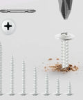 Rock Solid Size 8 By Three Quarter White Wood Screws 212 Piece Box Phillips Truss Head Self Tapping Fasteners in use with driver.