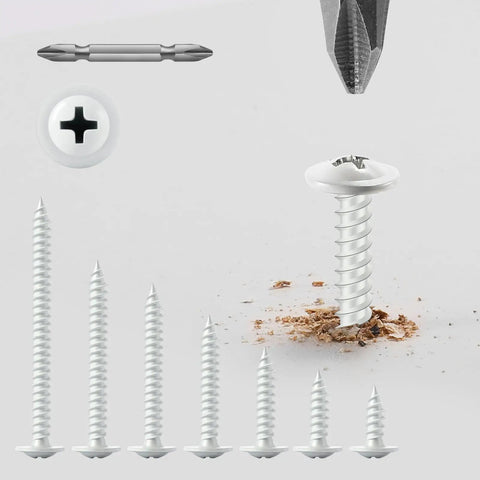 Rock Solid Size 8 By Three Quarter White Wood Screws 212 Piece Box Phillips Truss Head Self Tapping Fasteners in use with driver.