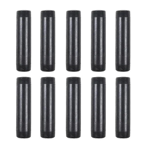 10 Pack Black Malleable Iron Pipe Nipples Three Quarters Inch By Four Inch Threaded Both Ends For DIY Projects Steampunk Industrial Style