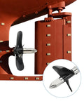 Heavy-Duty RC Boat Drive Shaft With 2-Blade Propeller Universal Joint Kit, stainless steel shaft mounted on boat.
