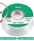 5 Ft Pro-Grade Copper Desoldering Wick With No Clean Design And 280C Melting Point on spool, size 1.5m x 1.5mm visible