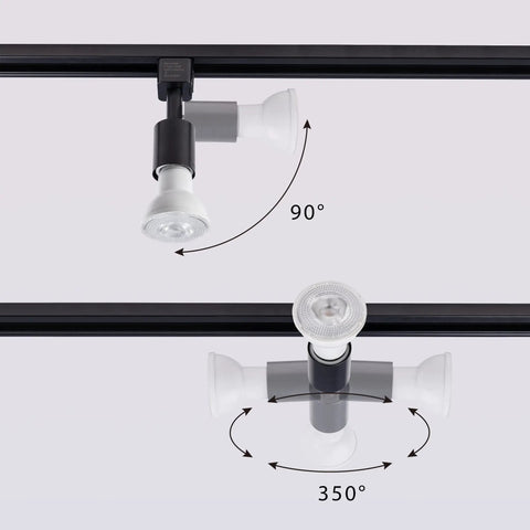 J Type Track Lighting Heads To E26 Medium Screw Base Adapters, Direction Adjustable, Slick Black Finish, Pack Of 12