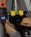 Clamp Meter Electrical Test Kit With Auto Ranging, Measures AC Current Up To 400 Amps, Backlit Display in use on circuit box