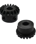 Close-up of 4 Piece Hook Drive Gear Set For Sewing Machines, Plastic Drive Shaft Gear Kit components, black gears on display.