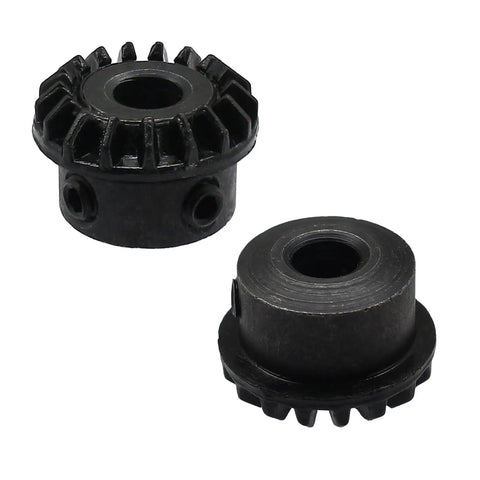 Close-up of 4 Piece Hook Drive Gear Set For Sewing Machines, Plastic Drive Shaft Gear Kit components, black gears on display.