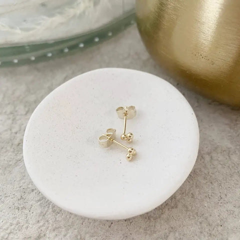 Petite Trinity Ball Stud Earrings In 18K Gold Plated Minimalist Delicate Jewelry With A Tiny Three Ball Cluster For Everyday Wear And Effortless Subtle Shine For Casual Cool Everyday Vibe, 4x4mm