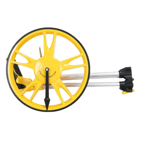 Hilitand Mechanical Measuring Wheel, 9999.9m Accuracy in yellow with foldable aluminum handle, ideal for precise distance measurements.