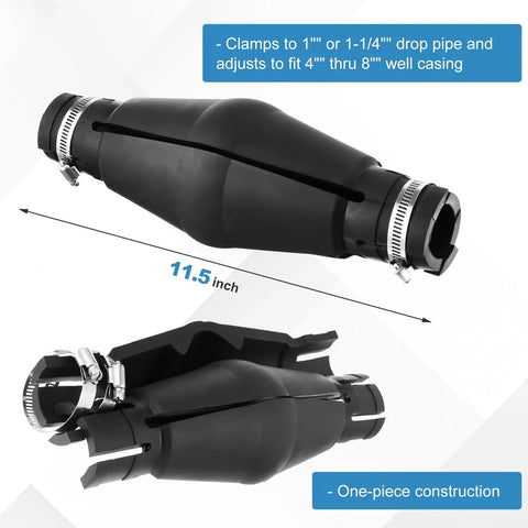 Expandable Rubber Torque Arrestor for Well Pumps Fits One to One and a Quarter Inch Pipe Size Adjustable to Four to Eight Inch ID Casings Protective