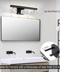 30 Inch Black And Gold Vanity Lights Over Mirror With 360 Degree Rotatable LED Sconces, Dimmable 14W, shown in bathroom