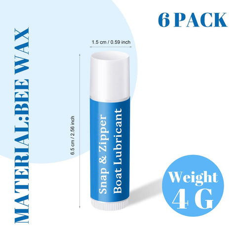 Six Pack Zip Lubricant Wax For Smooth Zippers On Boats Vinyl Panels Canvas Bimini Backpacks Jackets Wetsuits Drysuits Marine Gear Maintenance For Effortless Opens shown with dimensions 2.56 x 0.59 inches