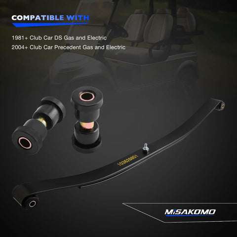 Heavy Duty Front Twin Leaf Springs For Golf Cart Suspension Upgrade With Massive Cargo Capacity And Tough Corrosion Resistant Steel Build For A Super Smooth Ride And Slick Neighborhood Cruising, showing components and compatibility.
