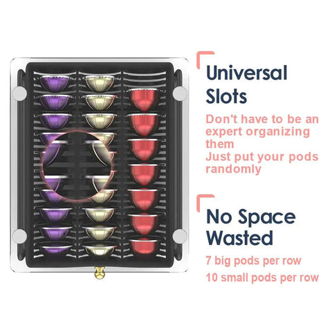 Tempered Glass Drawer Organizer Holder for Nespresso VertuoLine Pods Fits 21 Large Or 30 Small Pods Black Finish top view