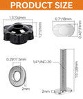 Twenty Piece One Quarter Inch Twenty T Track Knob Kit With Sixty T Slot Bolts Washers And Star Knobs for Woodworking - dimensions shown