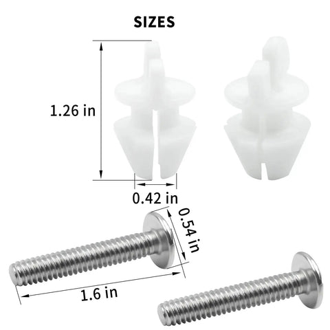 Kick Floor Wobbles To The Curb With These Rock Solid Toilet Seat Bolts And Captive Screws Hassle Free No Sweat Installation Upgrades Comfort Compatible With Cachet And ReadyLatch Two Piece Hardware Pack, featuring white nylon nuts and stainless screws.