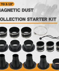 4 Inch And 2.5 Inch Magnetic Dust Collection Fittings Starter Kit For Shop Vac Hoses with black connectors and clamps