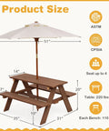 Outdoor Wooden Kids Picnic Table With Removable Umbrella Foldable Bench Set For Backyards And Patios Toddler Friendly