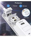 Close-up of Badass Us Plug Ac Outlet Multitap Power Strip With Five Ft Extension Cord and Heavy Duty Surge Protector features.