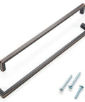 Oil Rubbed Bronze 10 Inch Square Bar Cabinet Pull Handle With 10 Inch Hole Centers Zinc Alloy Smooth Curved Back with included screws.