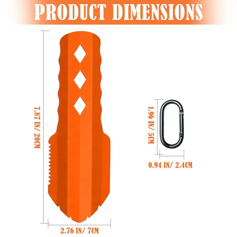 Diagram of 3 In 1 Ultralight Backpacking Trowel Shovel And Potty Tool With Ergonomic Handle, showing dimensions in orange.