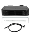 Heavy Duty 12V Under Dash Car Air Conditioner Evaporator With 80W Dual Fans And Three Speed Settings, front view with controls, wiring, and bracket.