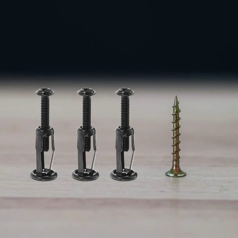Expansion Screw Nuts Kit With Petal Expansion Mechanism For Metal And Hollow Wall, Carbon Steel Jack Nuts For Quick Install, Heavy Duty Fastening And Secure, Stable Connections For Construction Projects. 4 black jack nuts and one screw