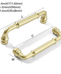 Image of Brushed Gold Cabinet Pulls 2 Pack Three and Three Quarters Inch Center to Center 4.4 Inch Length Matte Gold Drawer Handles with dimensions