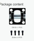 Package contents of Heavy Duty Pneumatic Air Cylinder Mounting Bracket CB32 for SC32 Foot Flange, iron construction, 4 screws