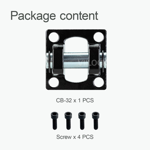 Package contents of Heavy Duty Pneumatic Air Cylinder Mounting Bracket CB32 for SC32 Foot Flange, iron construction, 4 screws