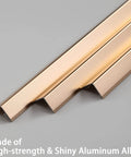 Sharp Matte Gold Peel And Stick Corner Guards Shield Walls And Drywall Hassle Free Heavy Duty Aluminum L Trim close-up showing shiny finish.