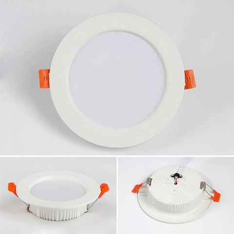 20 Pack LED Recessed Downlights For Ceiling Retrofit Featuring Cold White Illumination And Hassle Free Setup Smooth As Silk Wiring Perfect For Kitchen Soffit Bathroom Home Upgrades, showing slim white design with orange clips.