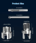 Dimensions of 2 Piece Pipe Threading Tool Kit For 1/2 And 3/4 Inch Internal External Threads in carbon steel.