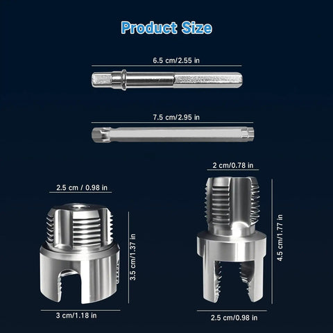 Dimensions of 2 Piece Pipe Threading Tool Kit For 1/2 And 3/4 Inch Internal External Threads in carbon steel.